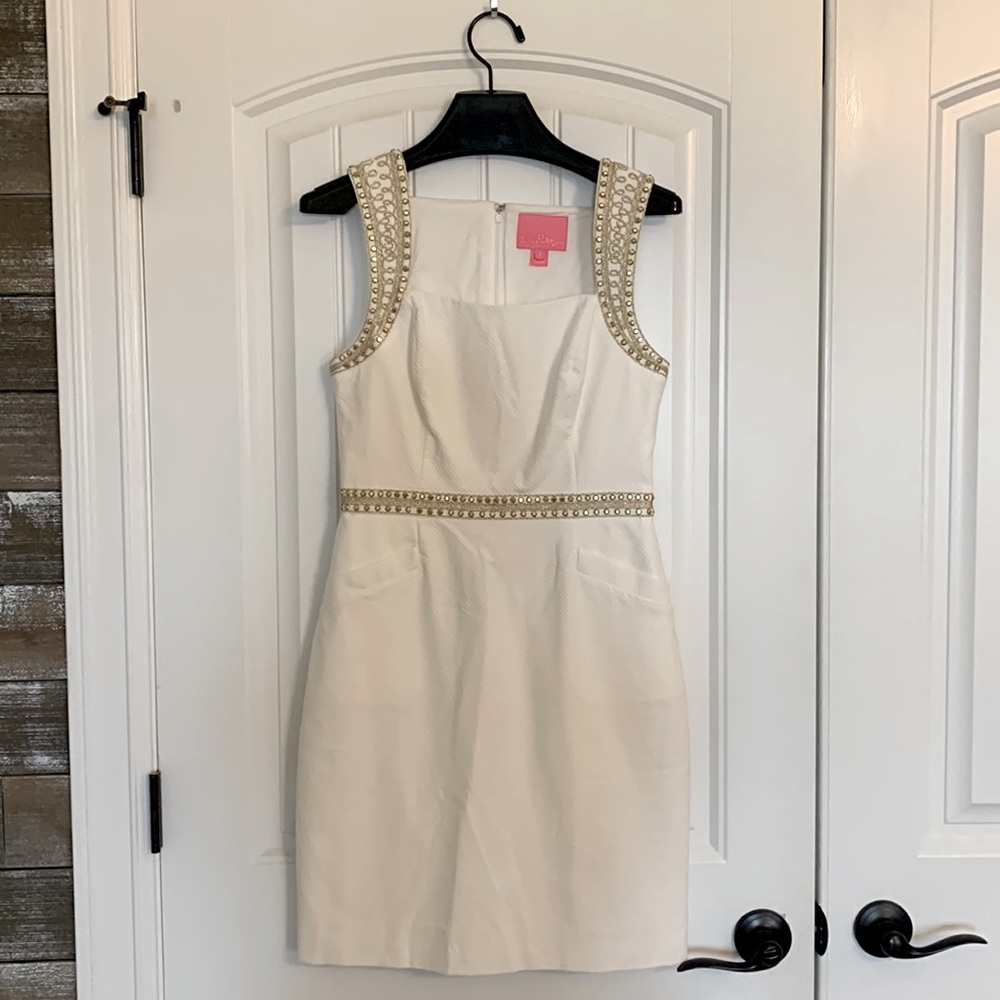 Lilly Pulitzer white with gold detail dress. Size 4